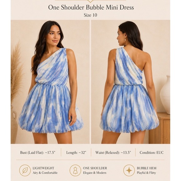 Hutch Dresses & Skirts - Hutch One Shoulder‎ Bubble Mini Dress Blue White Abstract Print Size 10 EUC
